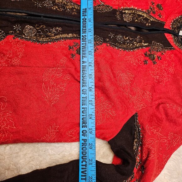 Chico's Women's Berry Red Heritage Beaded Coji Jacket Beaded Trim Size 2 - Picture 4 of 11